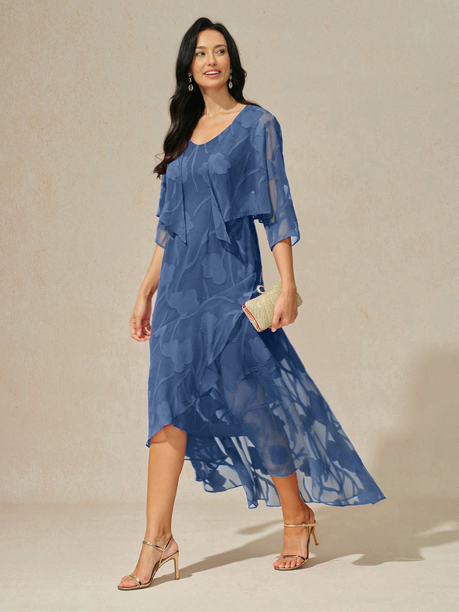 Stefania | Abito da Sera in Chiffon a Motivi Floreali con Orlo Asimmetrico