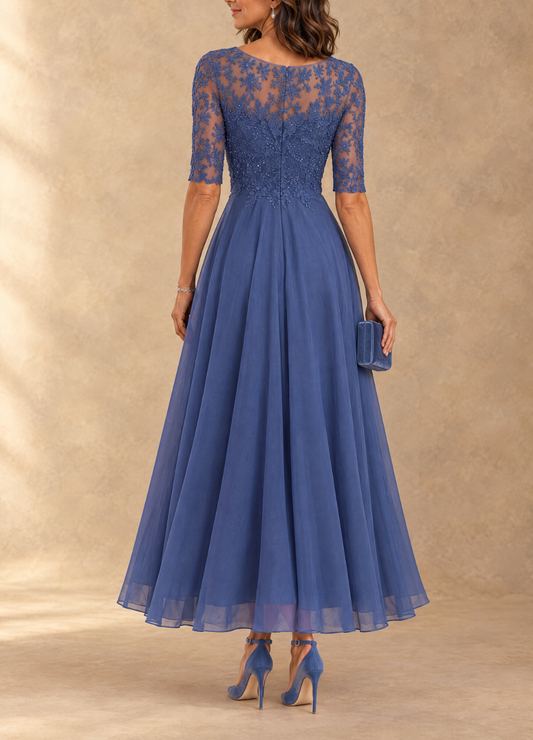 Abella | Abito Lungo con Corpetto in Pizzo e Gonna in Chiffon a Cascata