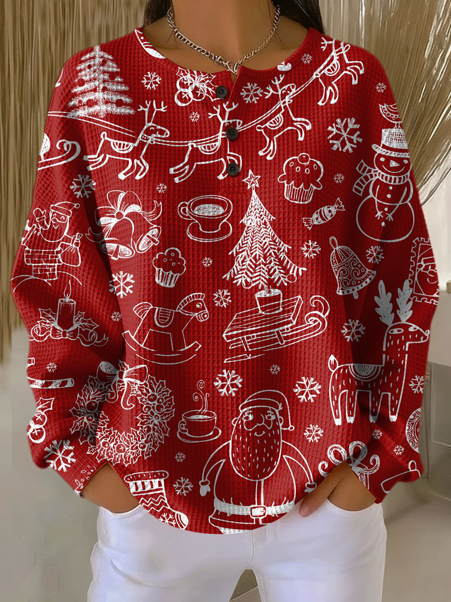 Sara | Maglione Natalizio Rosso con Motivi Bianchi