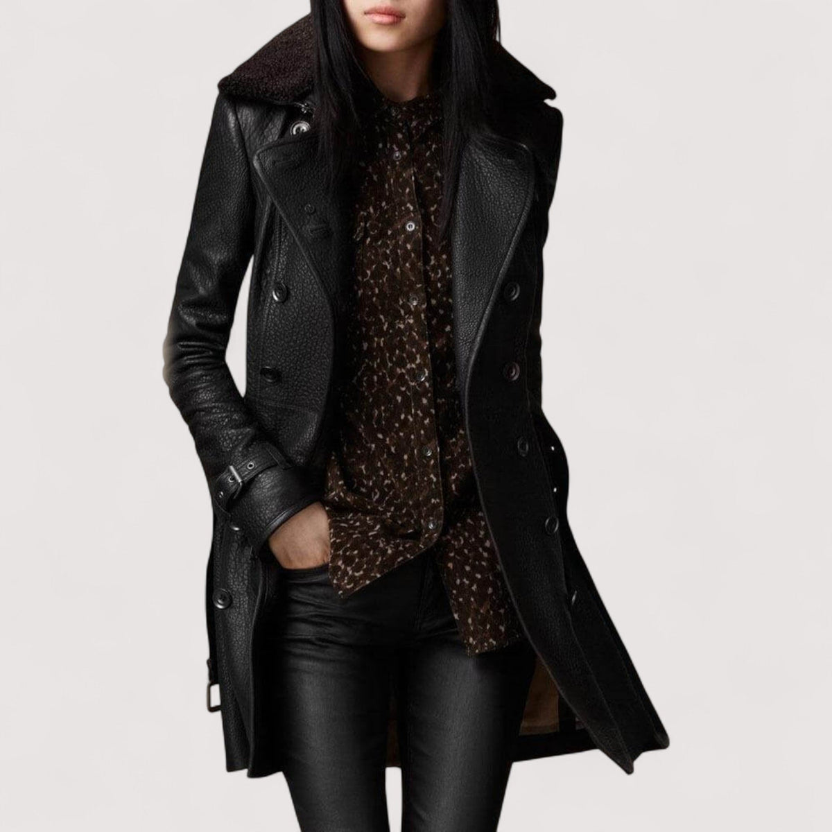Valentina – Elegante Cappotto Lungo in Pelle 3/4