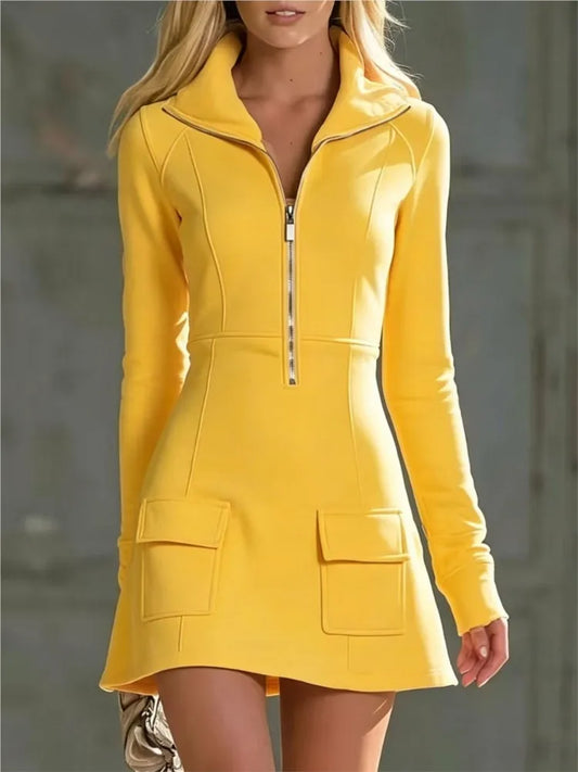 Ermelinda | Mini Abito Stile Felpa con Collo Alto e Mezza Zip