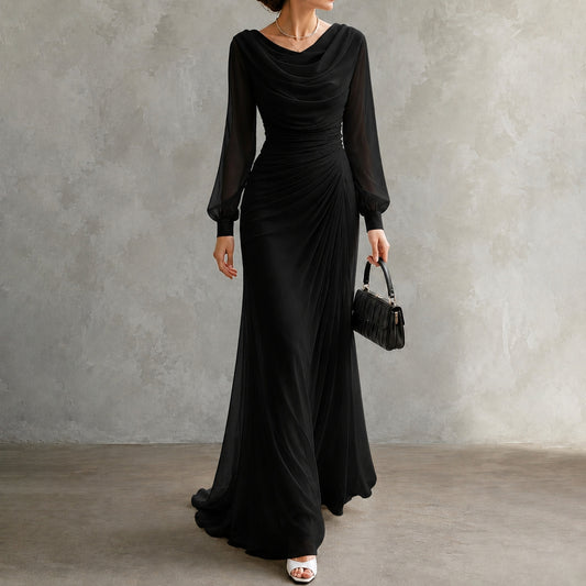 Ilaria | Abito Maxi Elegante a Collo Drappeggiato