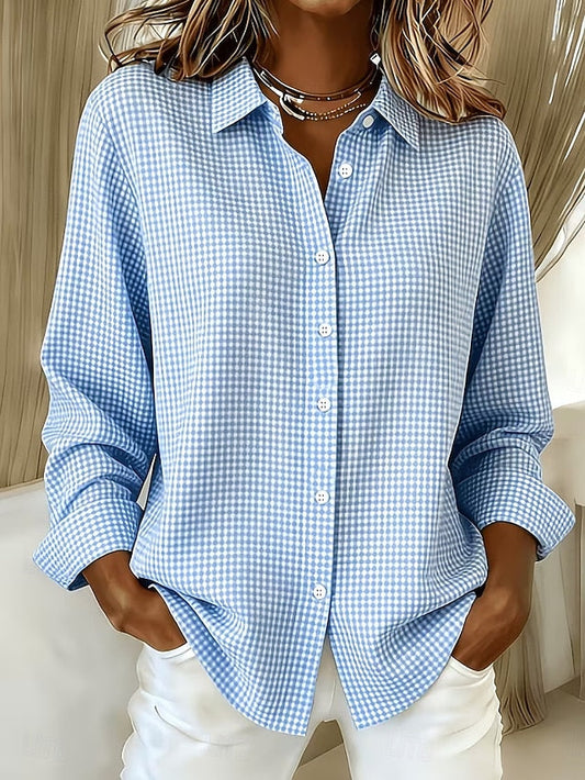 Elda | Camicia a Quadretti Vichy con Bottoni Perlati e Tasche