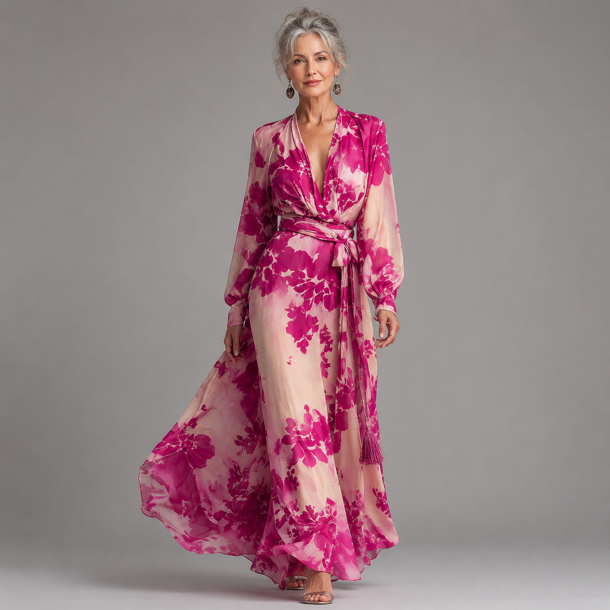 Giulietta | Abito Maxi Floreale con Scollo a V e Cintura