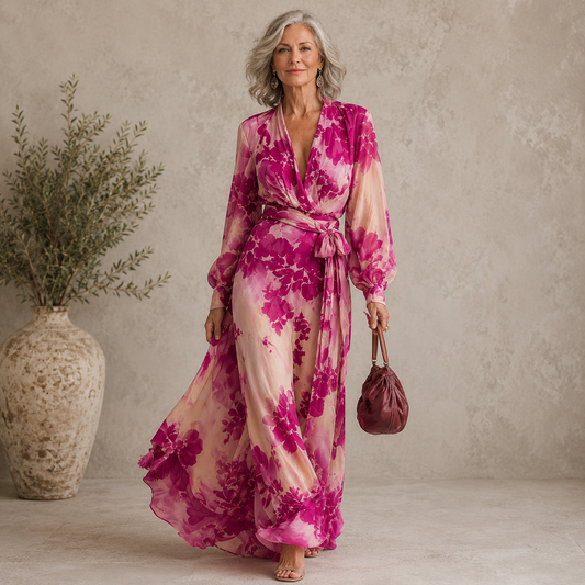 Giulietta | Abito Maxi Floreale con Scollo a V e Cintura