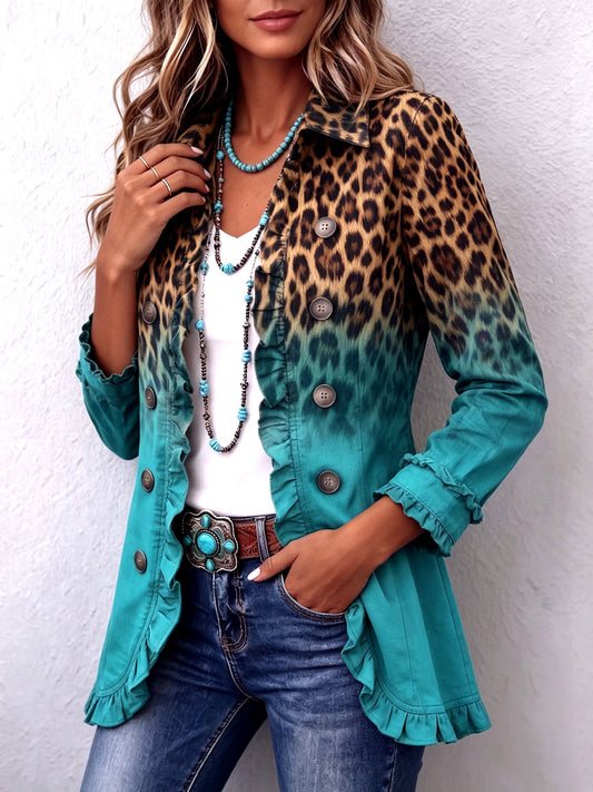 Valeria | Giacca Blazer Leopardata Sfumata con Volant
