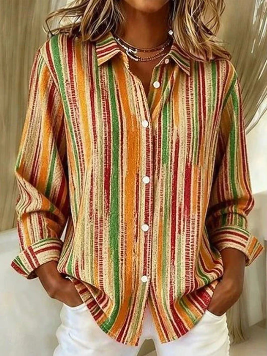 Filomena | Camicia Vintage a Righe Multicolore con Taschino