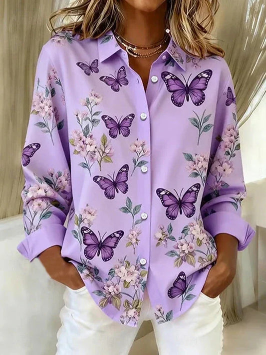 Enrica | Camicia con Bottoni e Stampa a Farfalle e Fiori