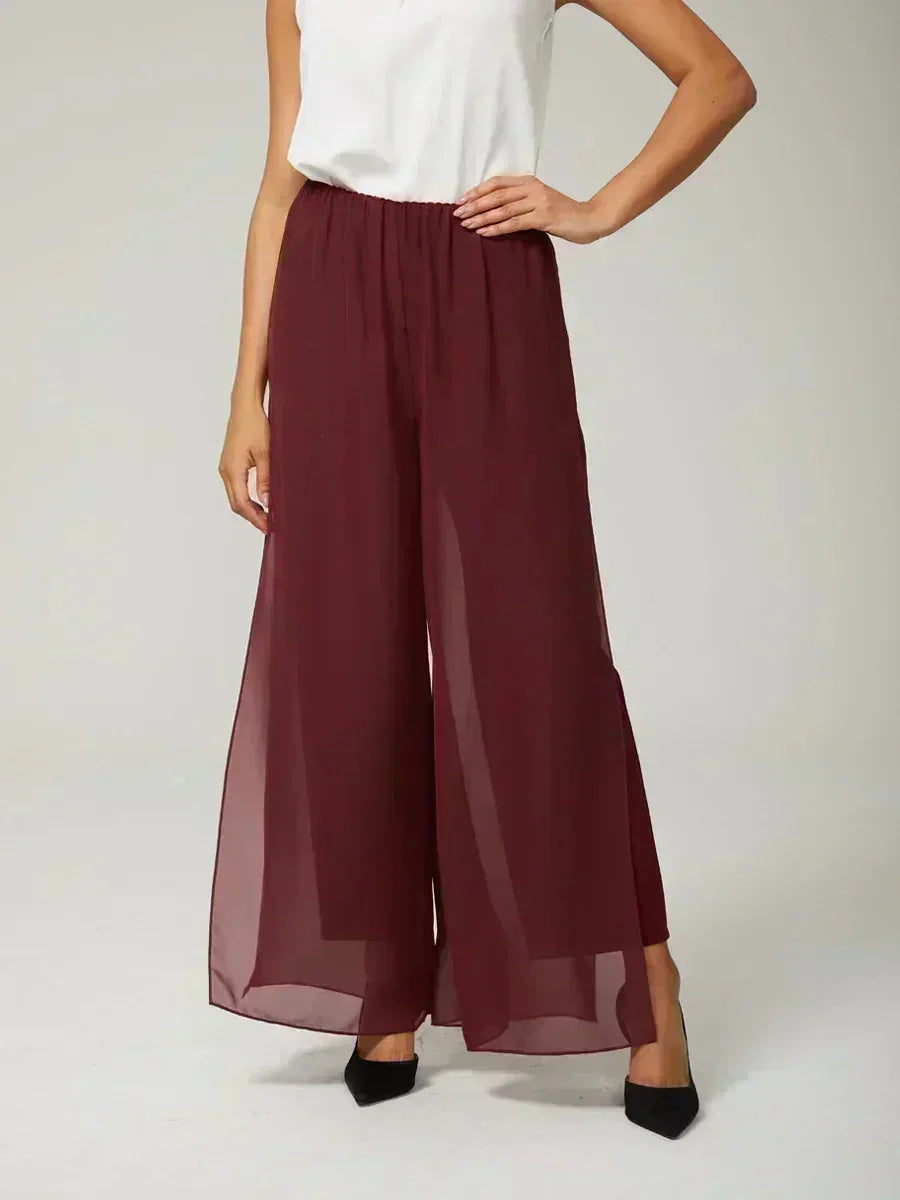 Tiziana | Pantaloni a Gamba Dritta con Inserto in Chiffon