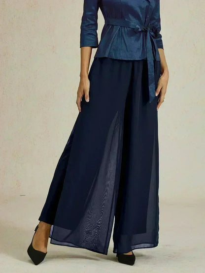 Tiziana | Pantaloni a Gamba Dritta con Inserto in Chiffon