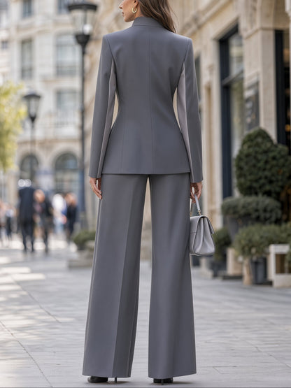 Fosca | Blazer Strutturato con Pannello a Contrasto Asimmetrico & Set di Pantaloni a Gamba Larga
