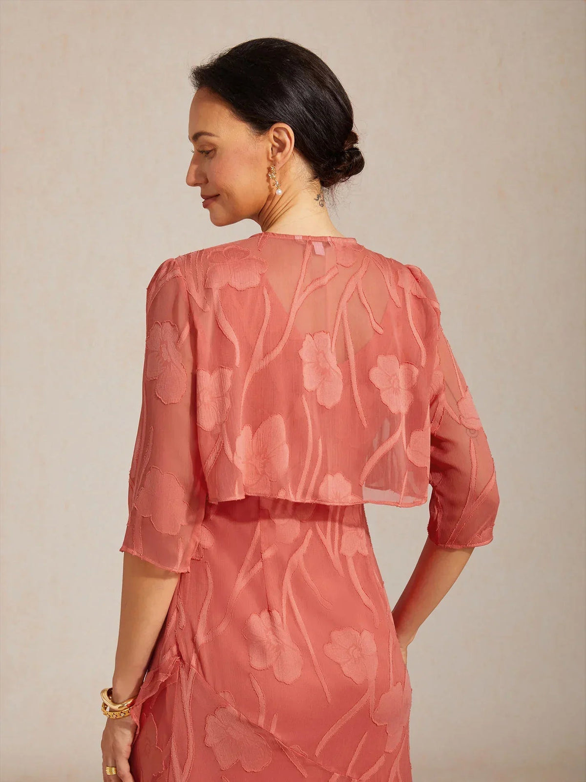 Olga | Coprispalle in Chiffon Trasparente a Motivi Floreali