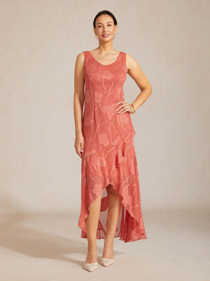 Stefania | Abito da Sera in Chiffon a Motivi Floreali con Orlo Asimmetrico