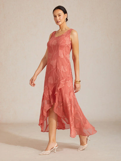 Stefania | Abito da Sera in Chiffon a Motivi Floreali con Orlo Asimmetrico