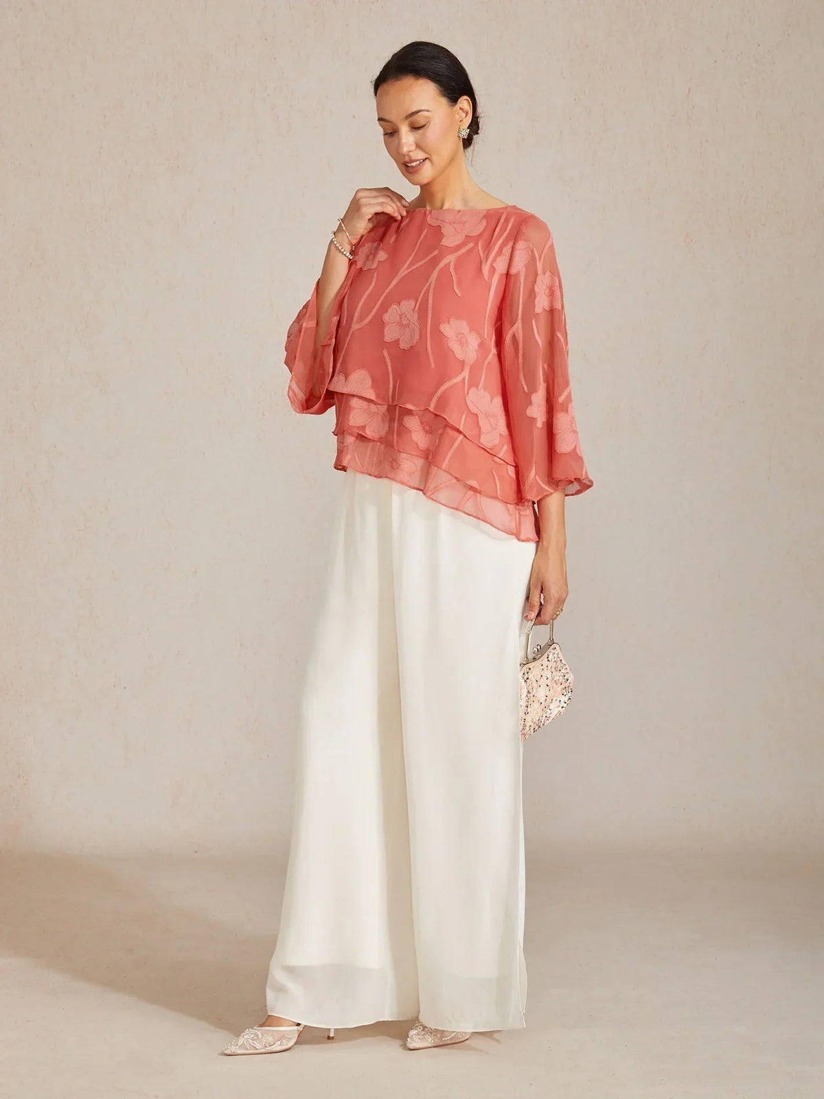 Marzia | Blusa a Strati con Motivo Floreale in Chiffon