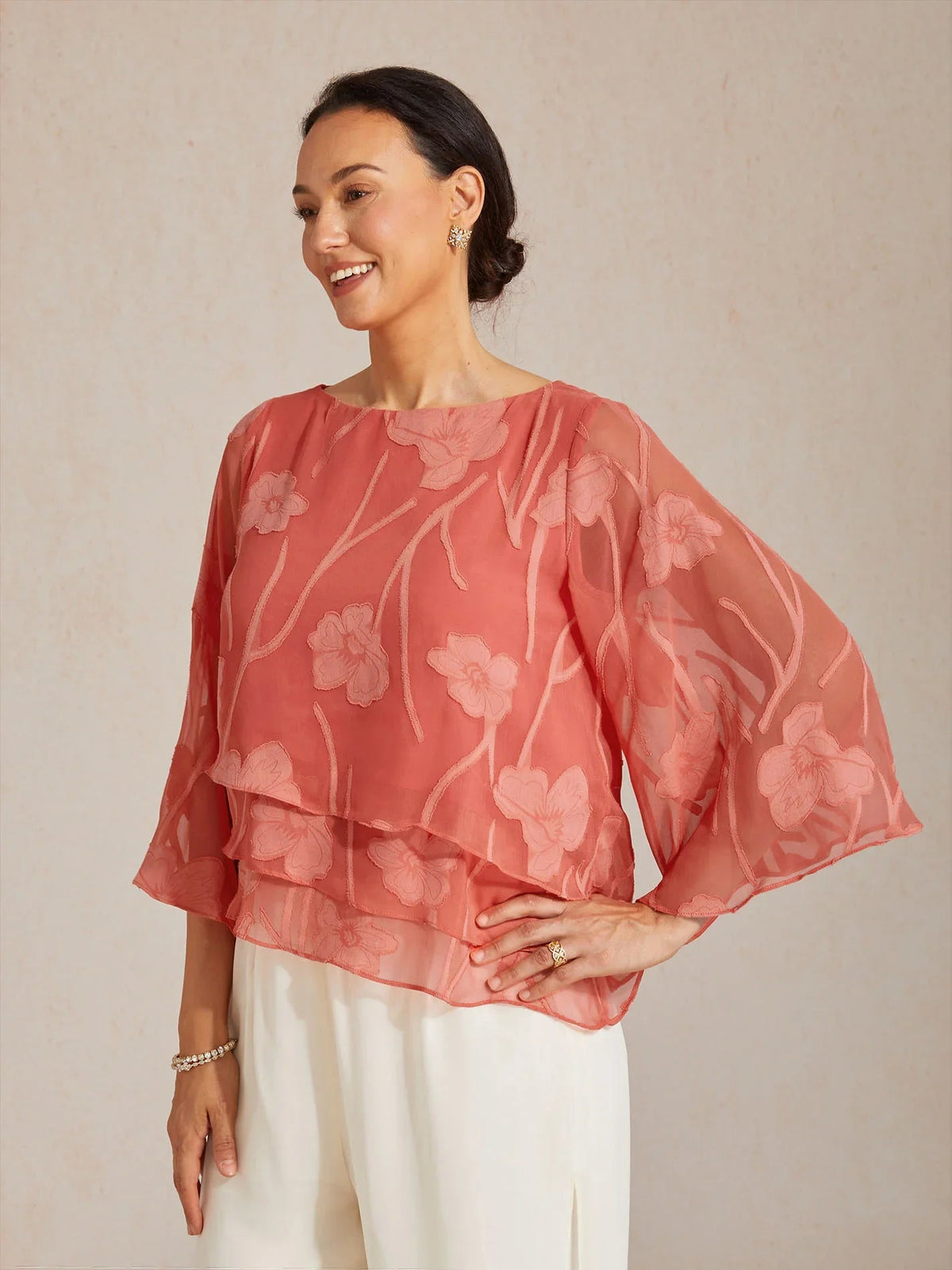 Marzia | Blusa a Strati con Motivo Floreale in Chiffon
