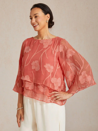Marzia | Blusa a Strati con Motivo Floreale in Chiffon