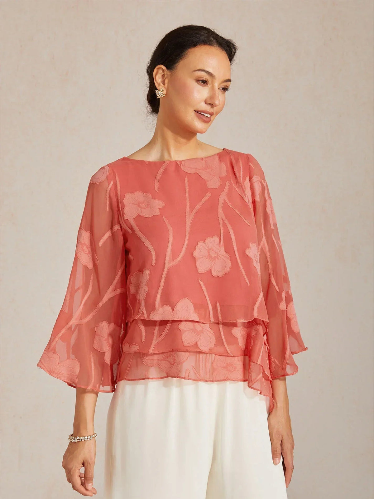 Marzia | Blusa a Strati con Motivo Floreale in Chiffon