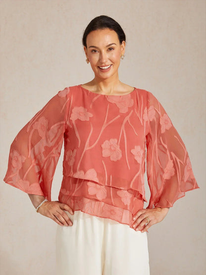 Marzia | Blusa a Strati con Motivo Floreale in Chiffon