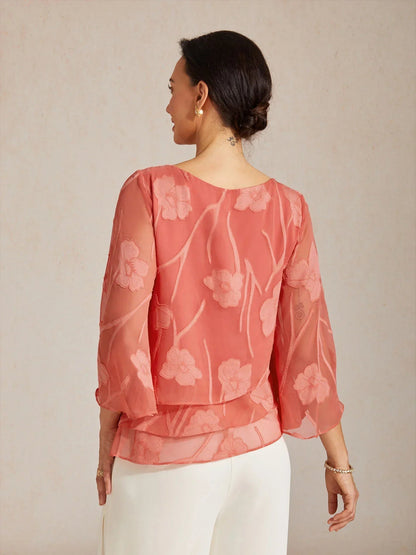 Marzia | Blusa a Strati con Motivo Floreale in Chiffon