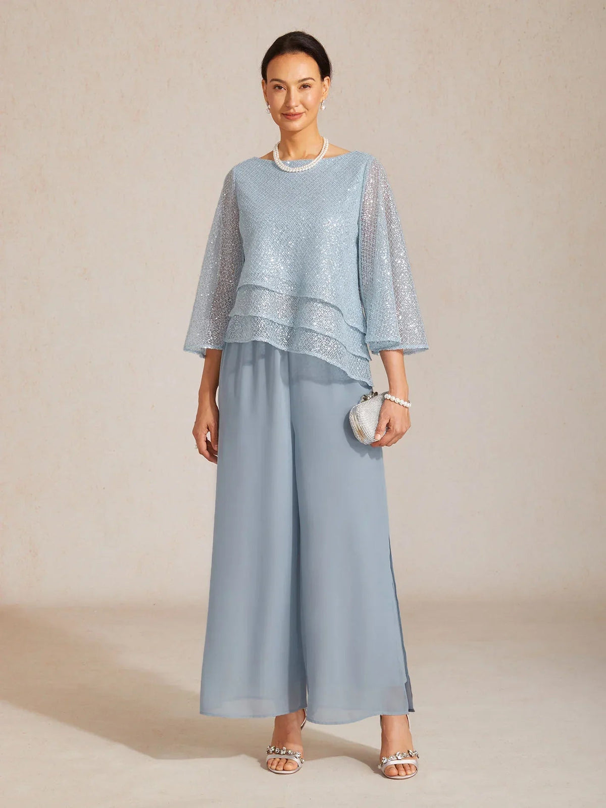 Tiziana | Pantaloni a Gamba Dritta con Inserto in Chiffon