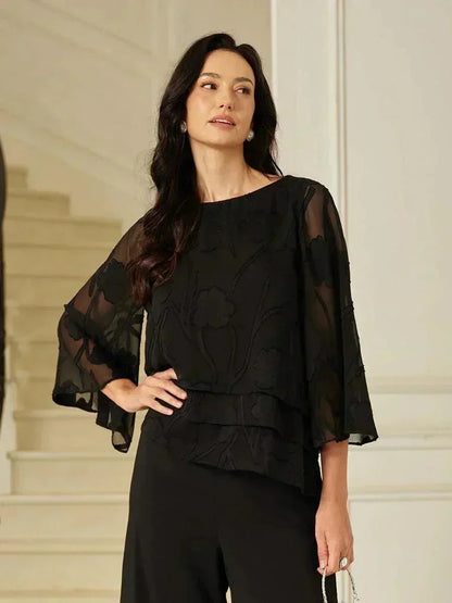 Marzia | Blusa a Strati con Motivo Floreale in Chiffon