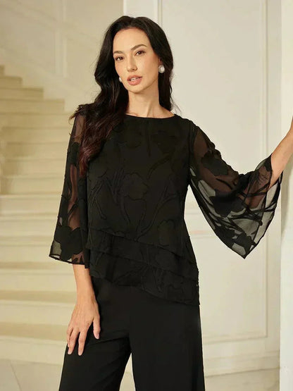 Marzia | Blusa a Strati con Motivo Floreale in Chiffon