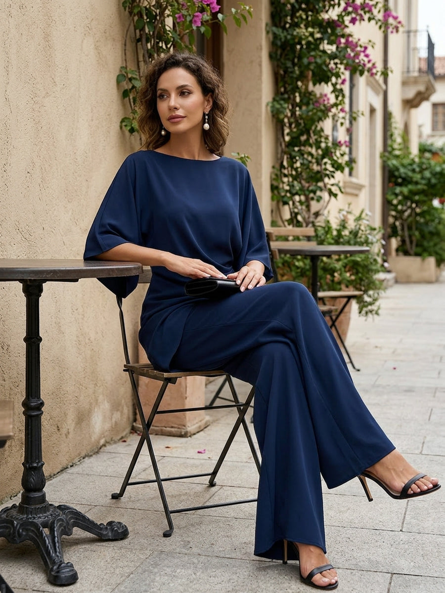 Loretta | Completo Due Pezzi con Blusa Drappeggiata e Pantaloni a Gamba Larga