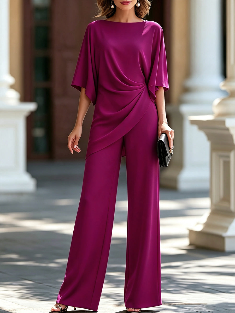 Loretta | Completo Due Pezzi con Blusa Drappeggiata e Pantaloni a Gamba Larga