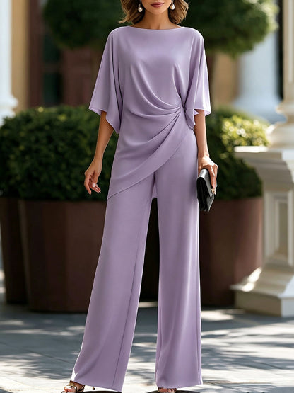 Loretta | Completo Due Pezzi con Blusa Drappeggiata e Pantaloni a Gamba Larga