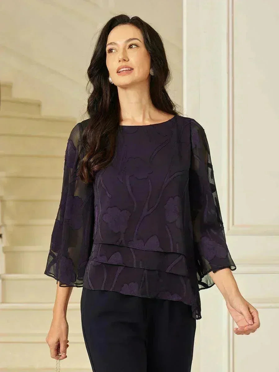 Marzia | Blusa a Strati con Motivo Floreale in Chiffon