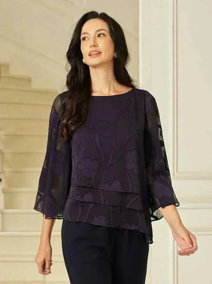 Marzia | Blusa a Strati con Motivo Floreale in Chiffon