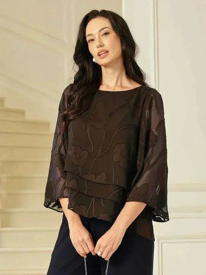 Marzia | Blusa a Strati con Motivo Floreale in Chiffon