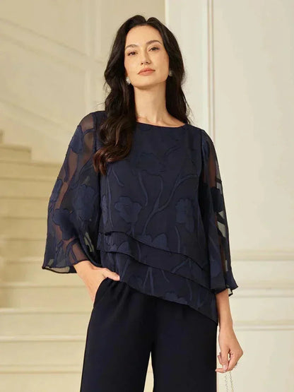 Marzia | Blusa a Strati con Motivo Floreale in Chiffon