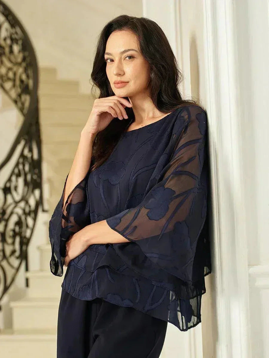 Marzia | Blusa a Strati con Motivo Floreale in Chiffon