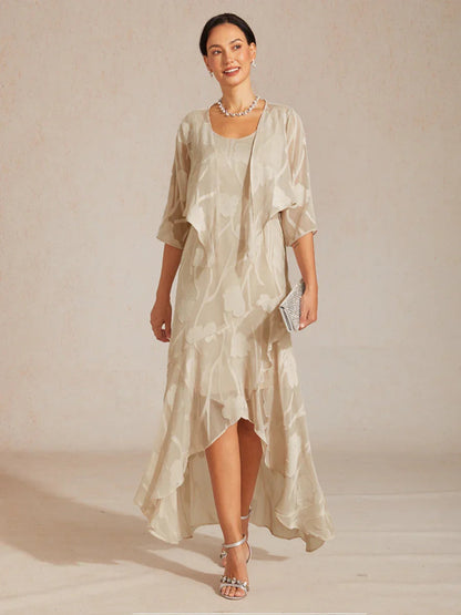 Stefania | Abito da Sera in Chiffon a Motivi Floreali con Orlo Asimmetrico
