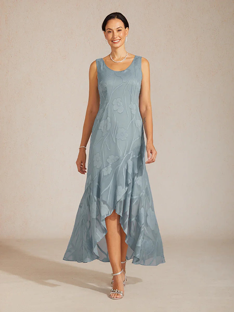 Stefania | Abito da Sera in Chiffon a Motivi Floreali con Orlo Asimmetrico
