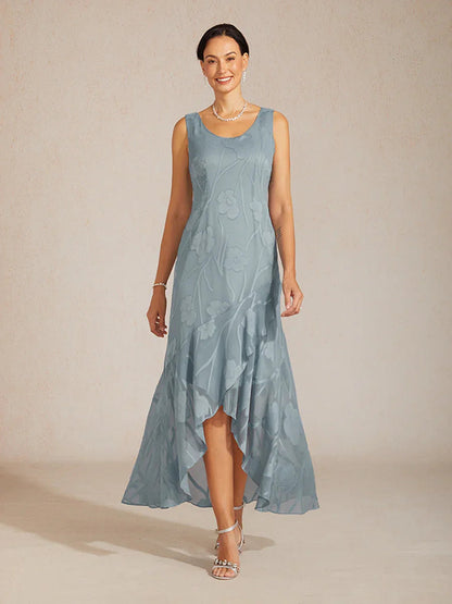 Stefania | Abito da Sera in Chiffon a Motivi Floreali con Orlo Asimmetrico