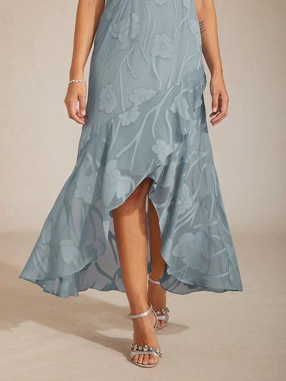 Stefania | Abito da Sera in Chiffon a Motivi Floreali con Orlo Asimmetrico