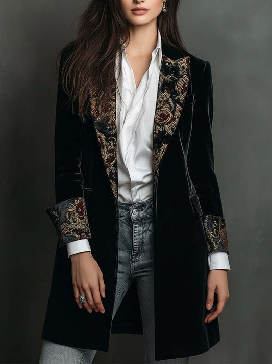 Leontina | Blazer Sottile Stampato Barocco Nero