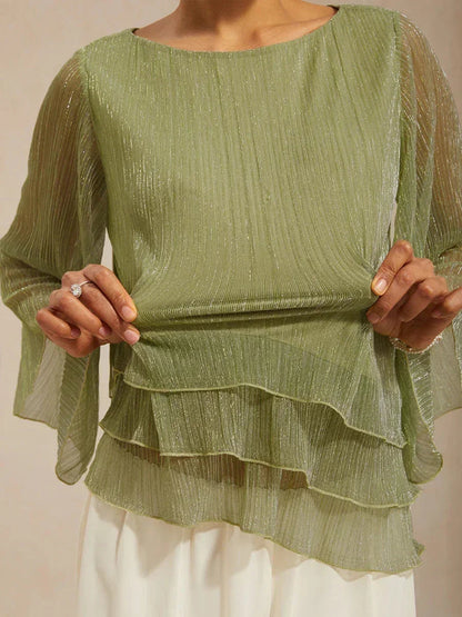 Veronica | Camicetta Asimmetrica in Chiffon Metallizzato Plissettato