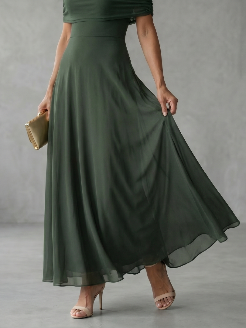 Gioia | Abito Midi con Spalle Scoperte e Drappeggi