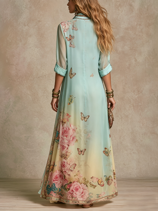 Allegra | Abito Maxi in Chiffon con Stampa Floreale Barocca