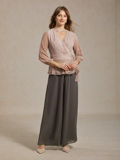 Tiziana | Pantaloni a Gamba Dritta con Inserto in Chiffon