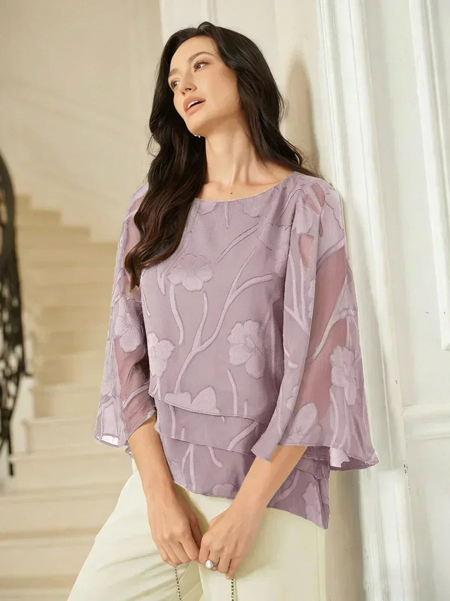 Marzia | Blusa a Strati con Motivo Floreale in Chiffon