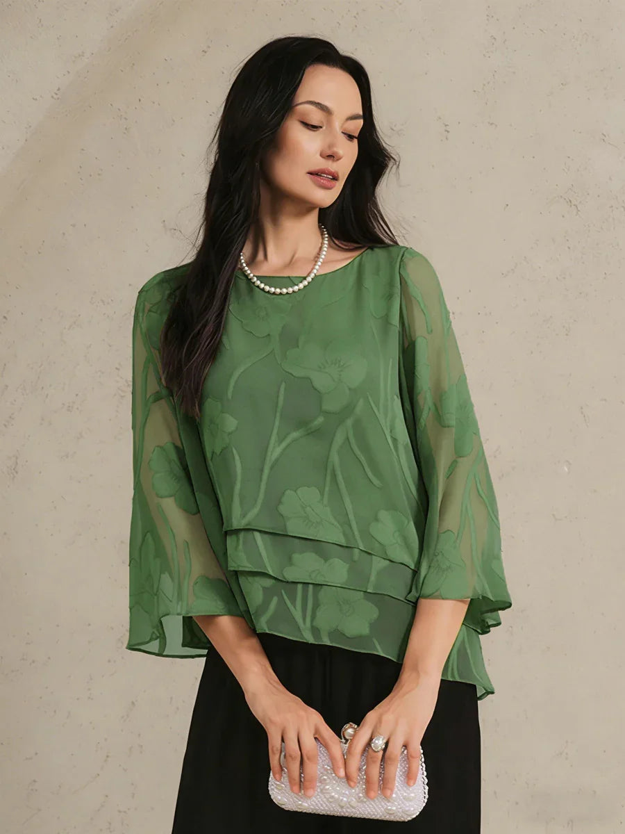 Marzia | Blusa a Strati con Motivo Floreale in Chiffon