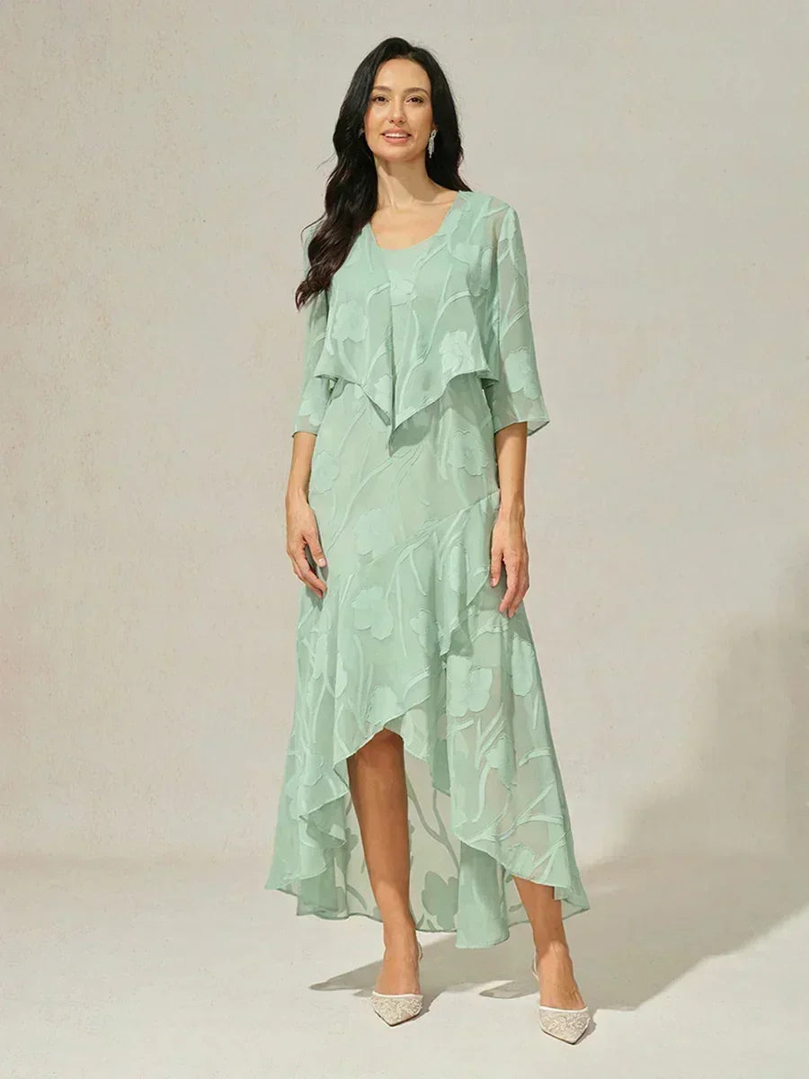 Stefania | Abito da Sera in Chiffon a Motivi Floreali con Orlo Asimmetrico