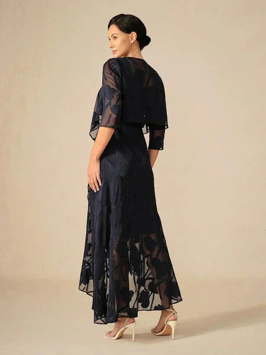 Stefania | Abito da Sera in Chiffon a Motivi Floreali con Orlo Asimmetrico