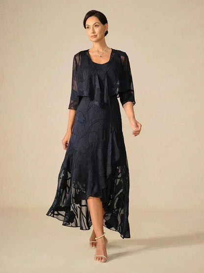 Stefania | Abito da Sera in Chiffon a Motivi Floreali con Orlo Asimmetrico