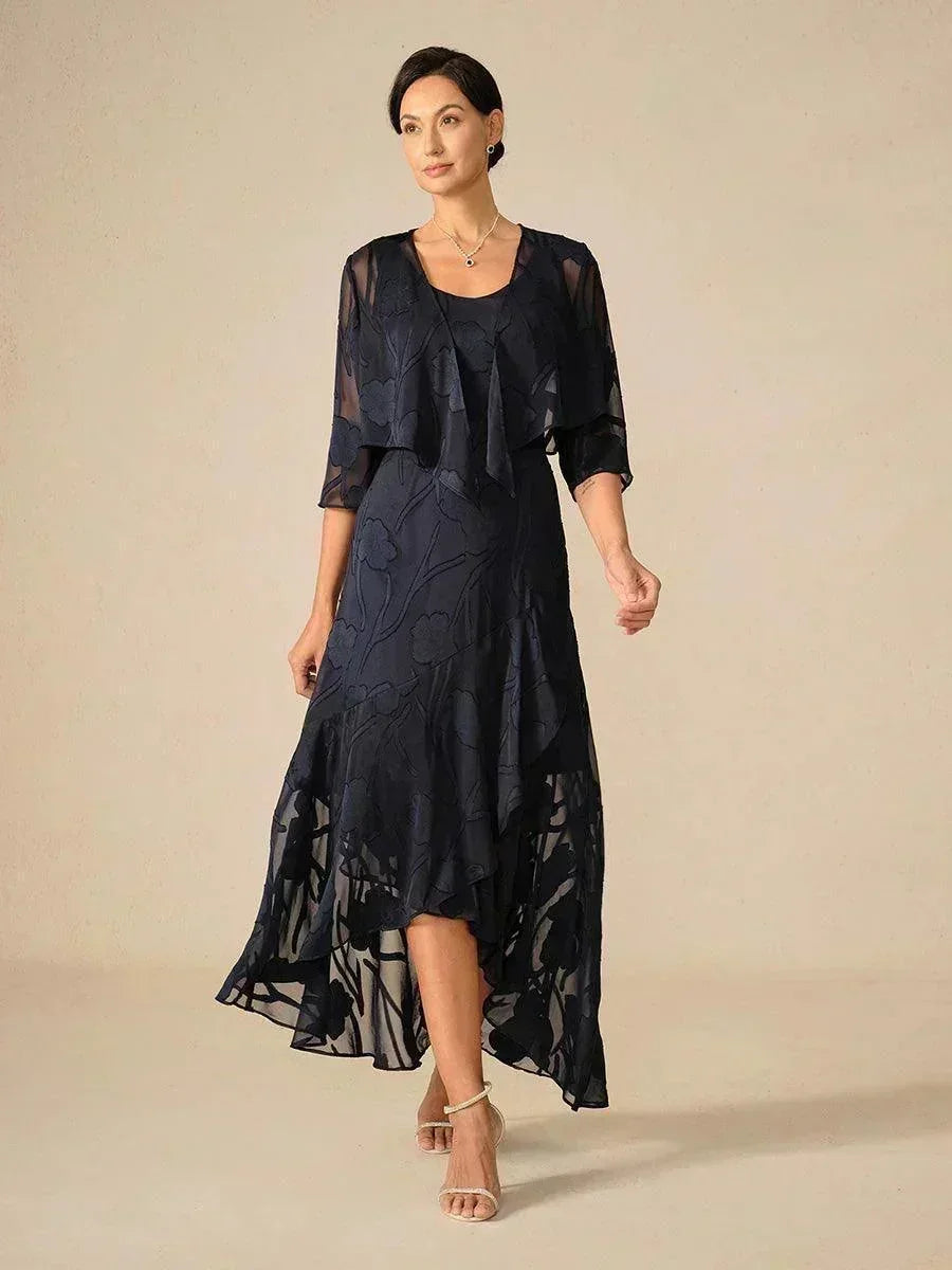 Stefania | Abito da Sera in Chiffon a Motivi Floreali con Orlo Asimmetrico